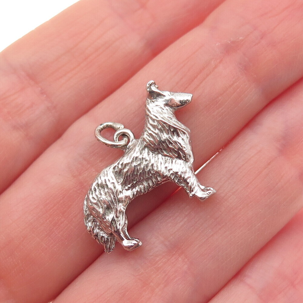 Wells 925 Sterling Silver Vintage Collie Dog 3D Mini Charm Pendant